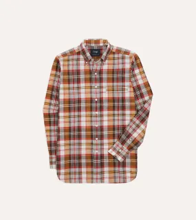 Brown and Red Madras Check Cotton Button-Down Shirt Eco-Friendly Choice Lounge Wear