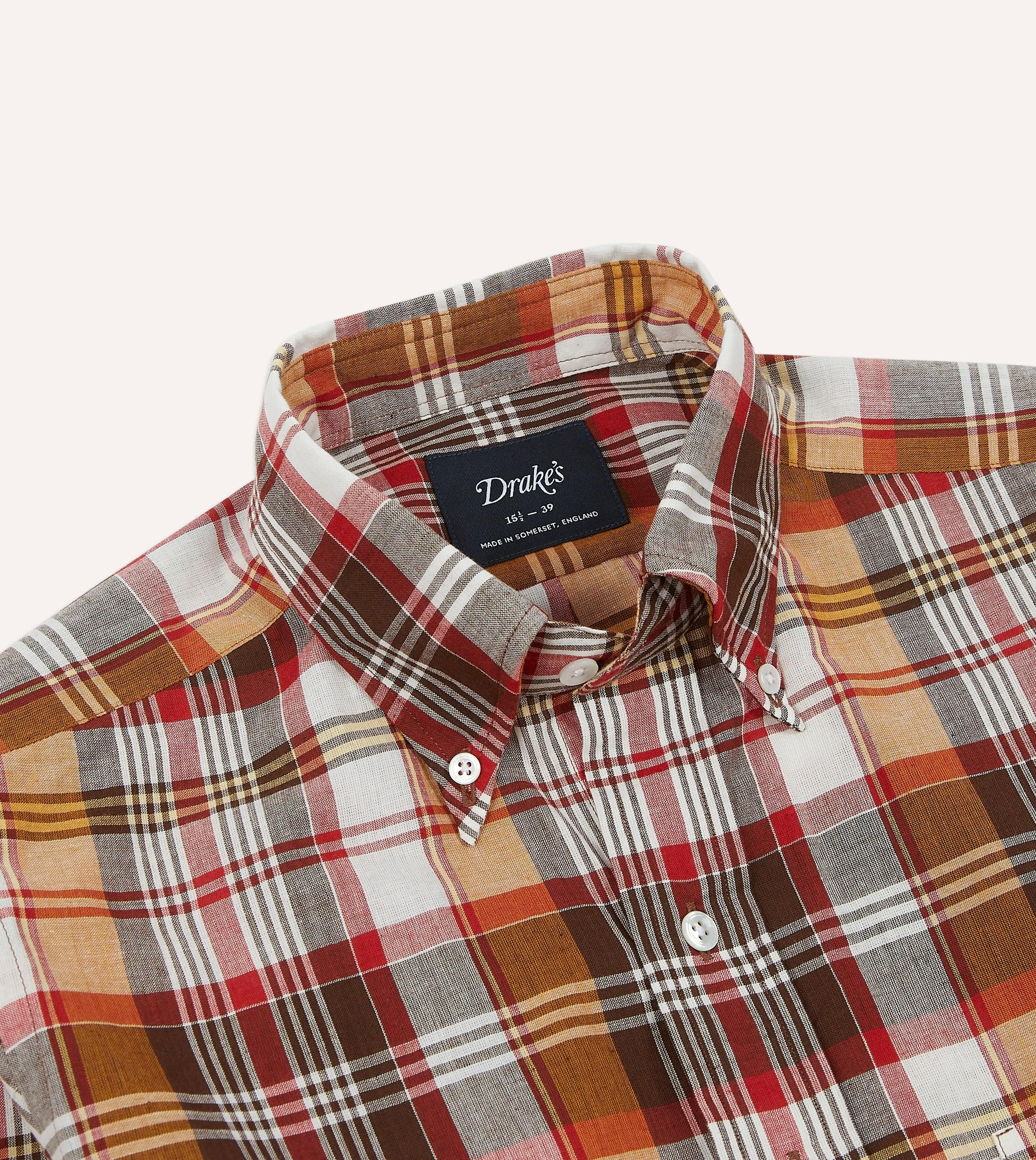 Brown and Red Madras Check Cotton Button-Down Shirt Casual Friday