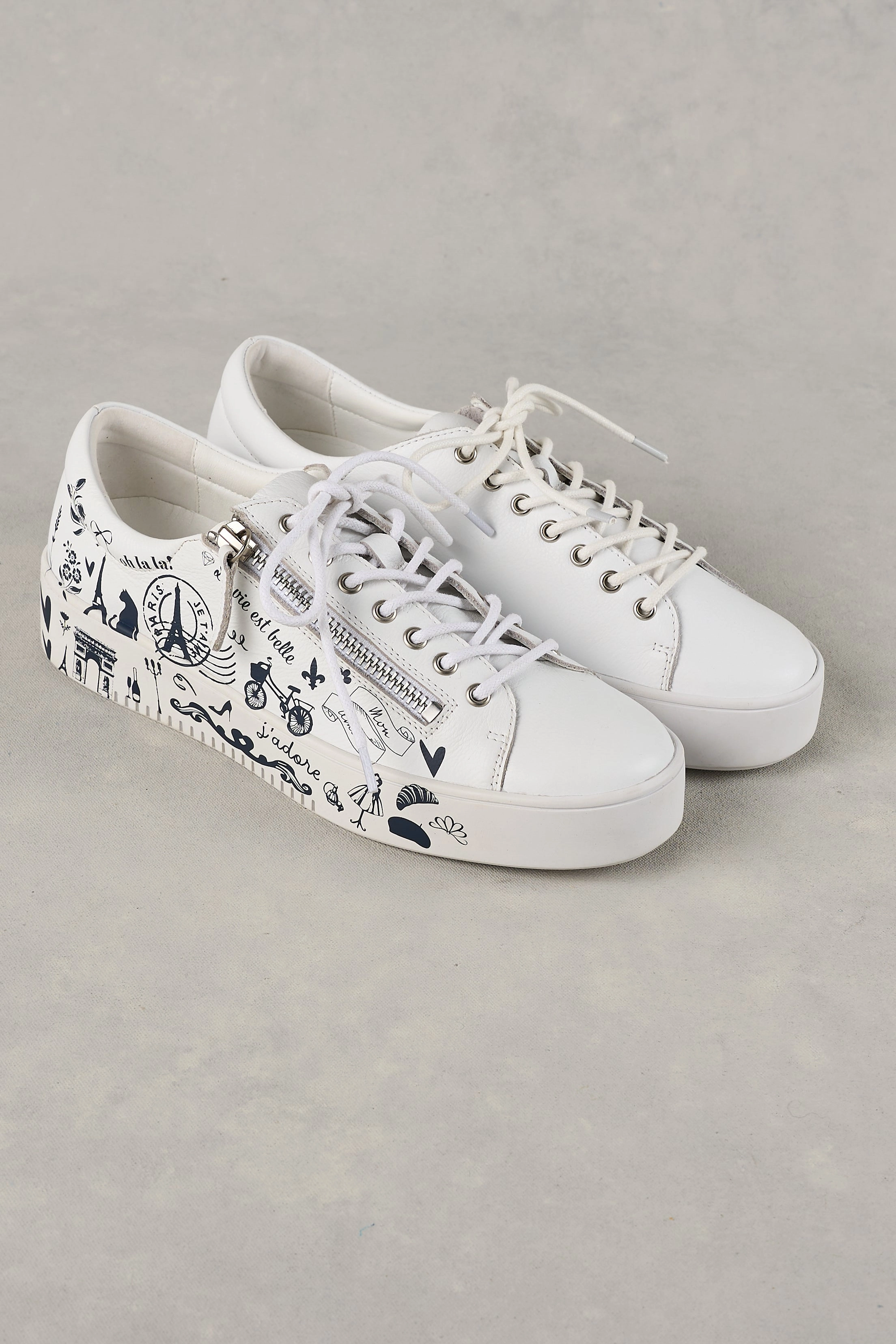 Soft Design Bouncy Rebound French Print Sneaker - White & Navy