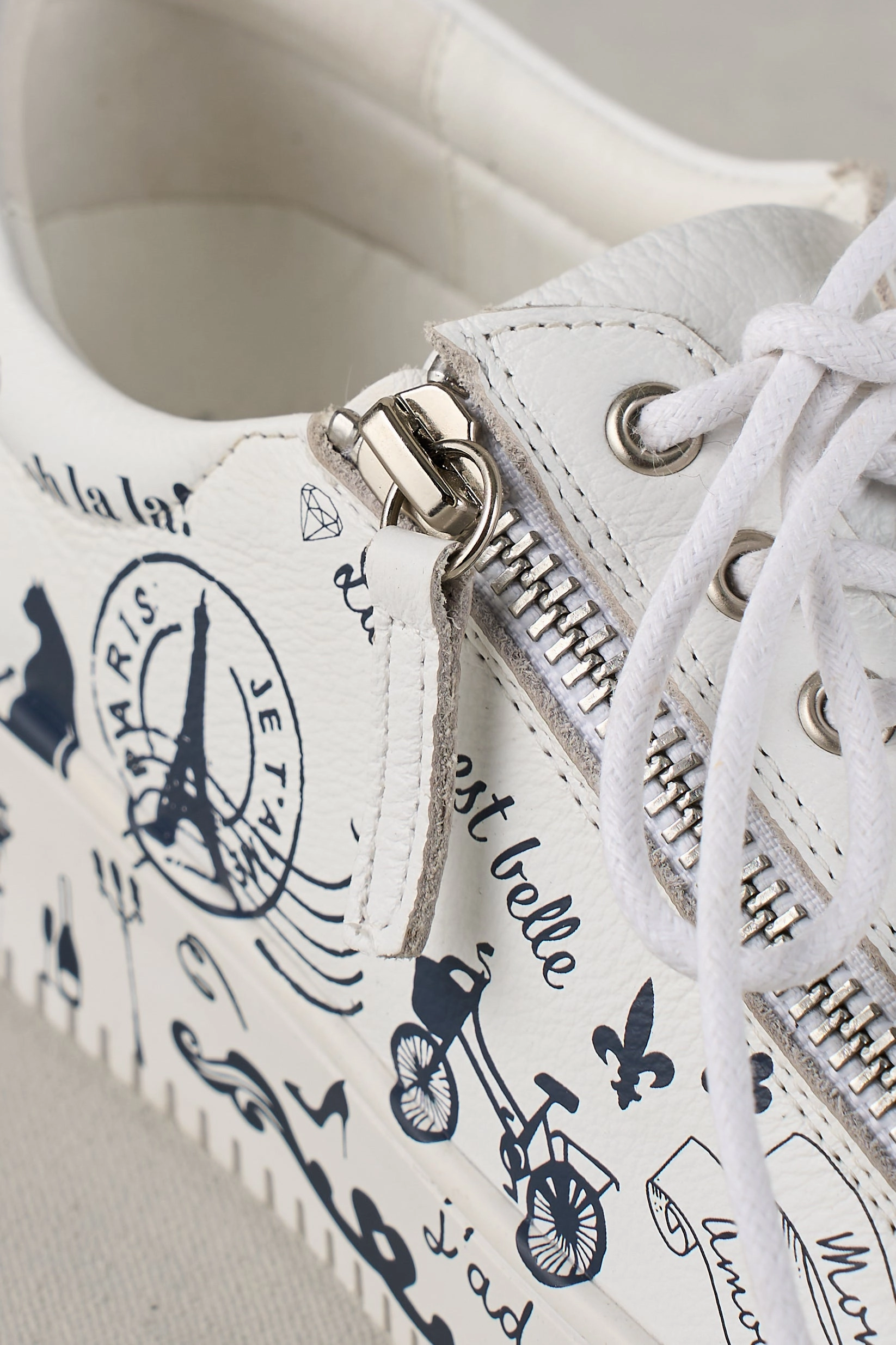 French Print Sneaker - White & Navy Enhanced Cushioning Push Harder