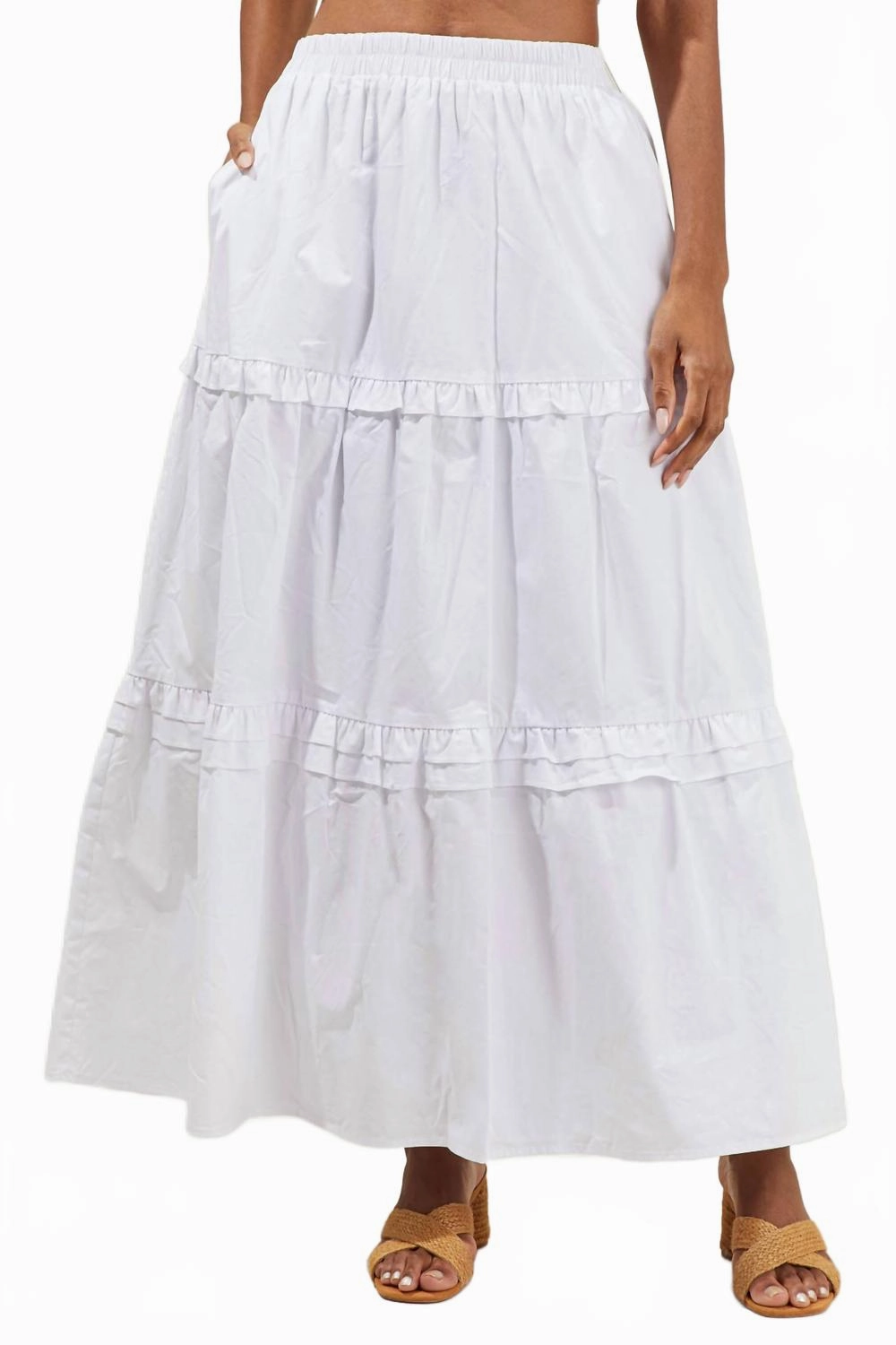 Contoured Waist Gentle Comfort Isabel Ruffle Maxi Skirt In White