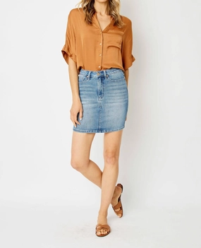 High Waist Tummy Control Denim Skirt In Medium Wash Bold Accent Outfit Focus