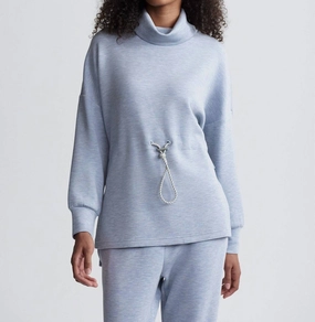 Merino Wool Chunky Yarn Freya Sweater In Mid Blue Marl