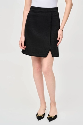 Cruise Attire Glossy Texture Fringe Trim Boucl High Rise A-Line Skirt In Black
