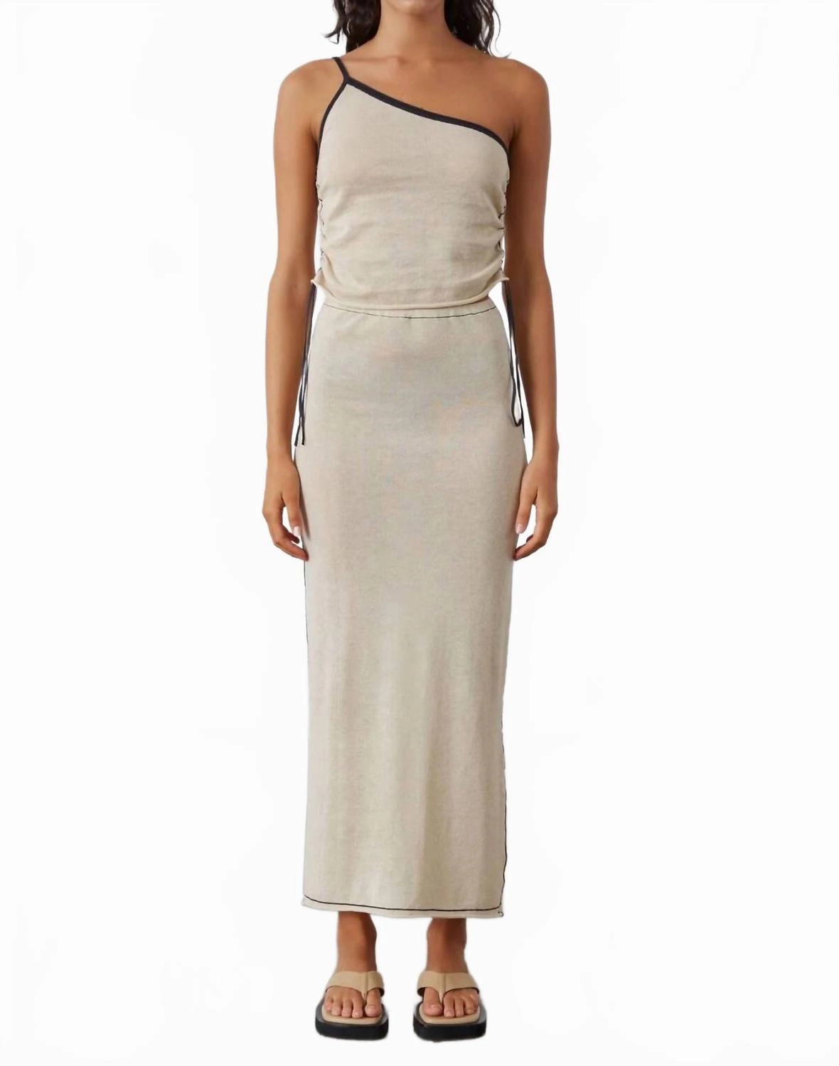 High Elasticity Material Bamboo Fiber Contrast Maxi Skirt In Stone