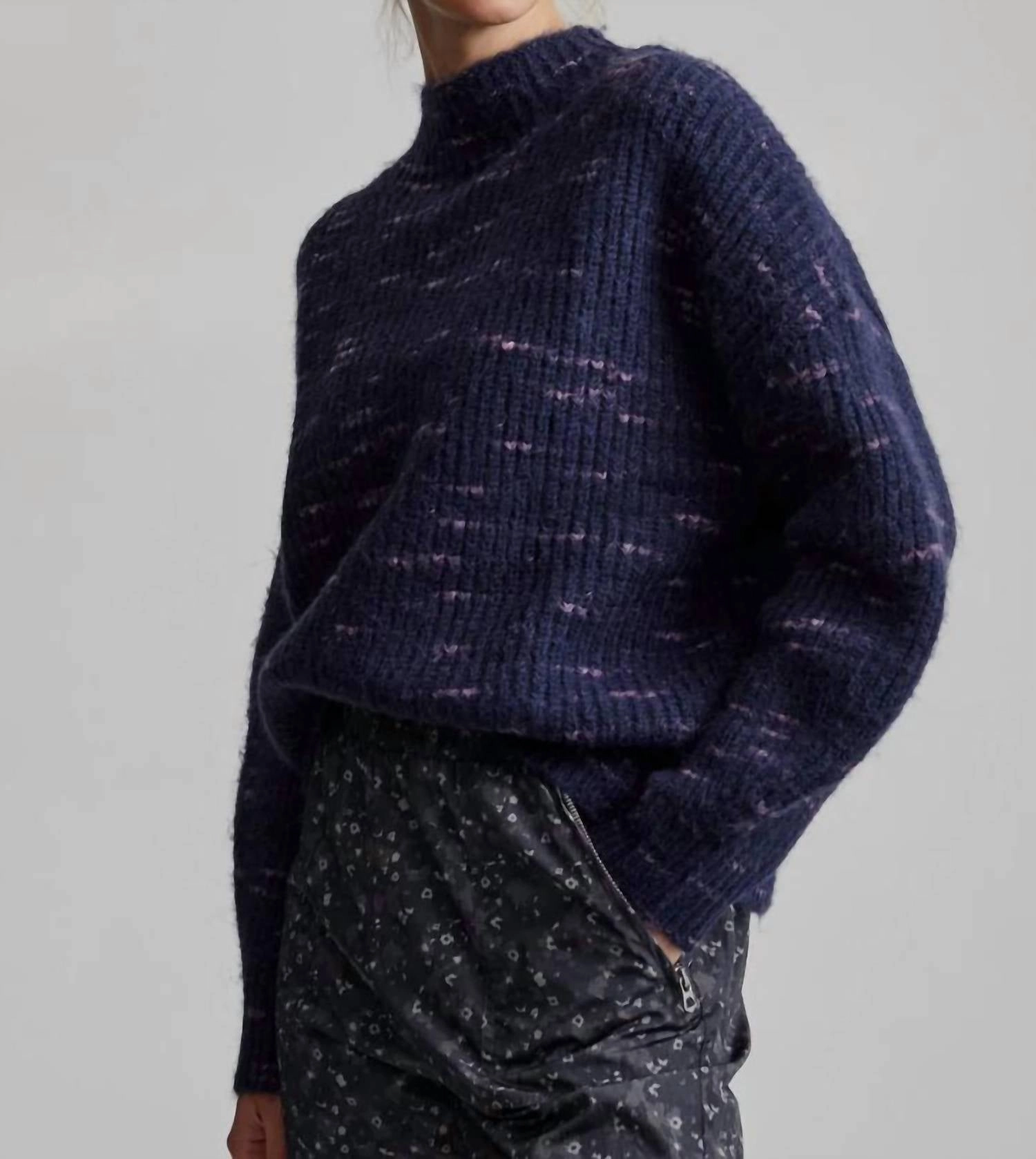 Fashion Knit Layer Cold Weather Comfort Albion Knit Top In Navy/super Pink