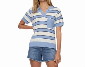 Soft Warmth Maben Striped Polo Sweater In Cream/blue
