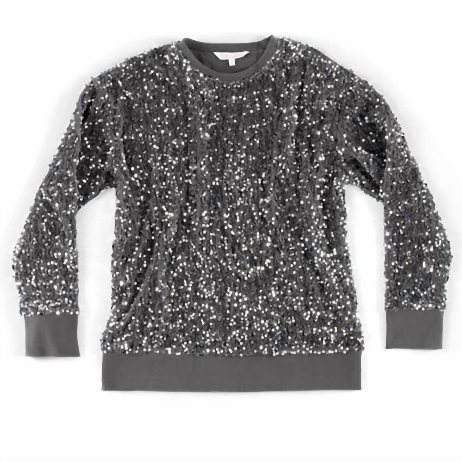 Women's Fiesta Sweatshirt In Silver Sequin Chilly Weather Fashion Essential Knit Style