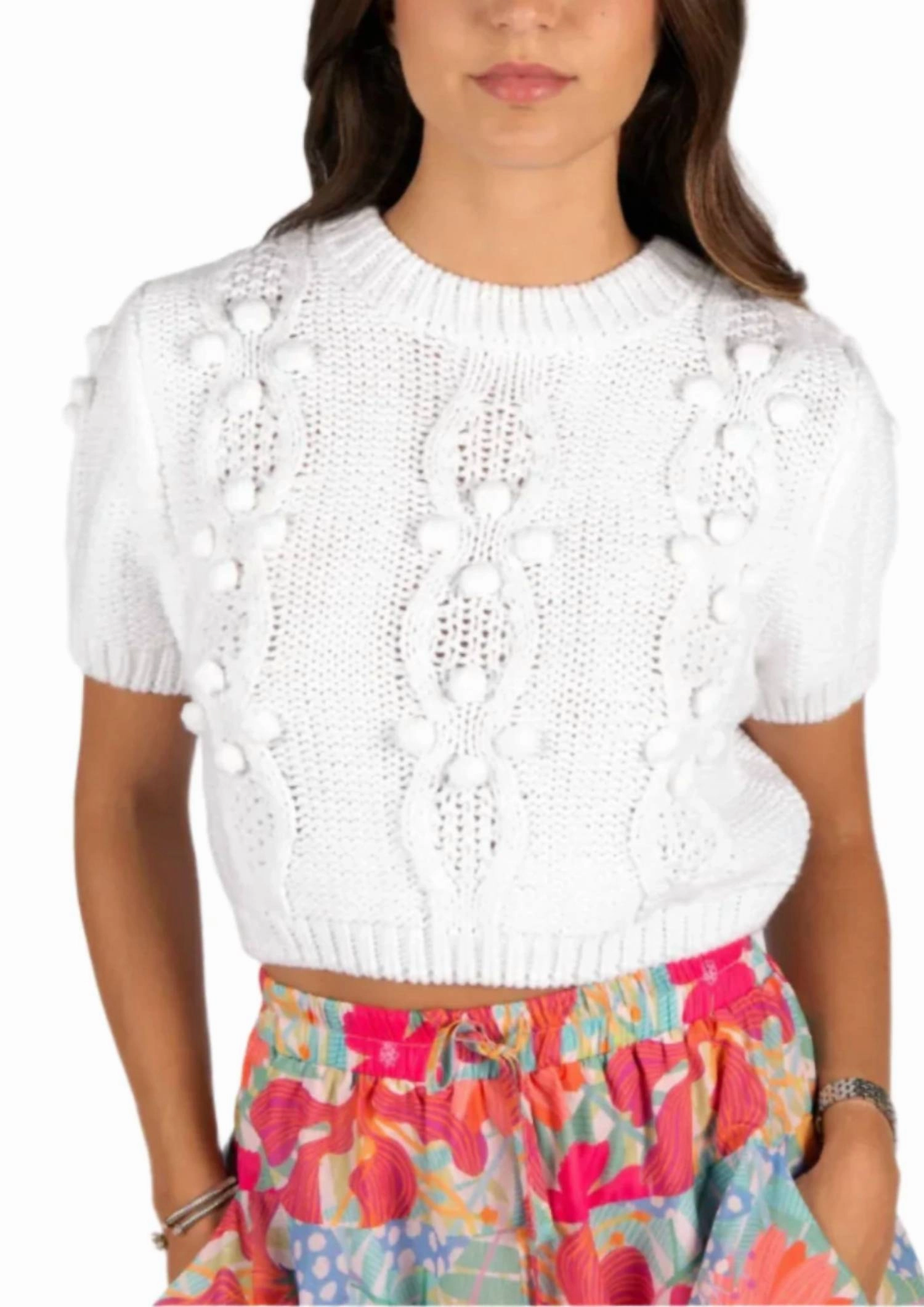 Relaxed Wear Cold Weather Fashion Selfie Knit Crop Sweater Top In White