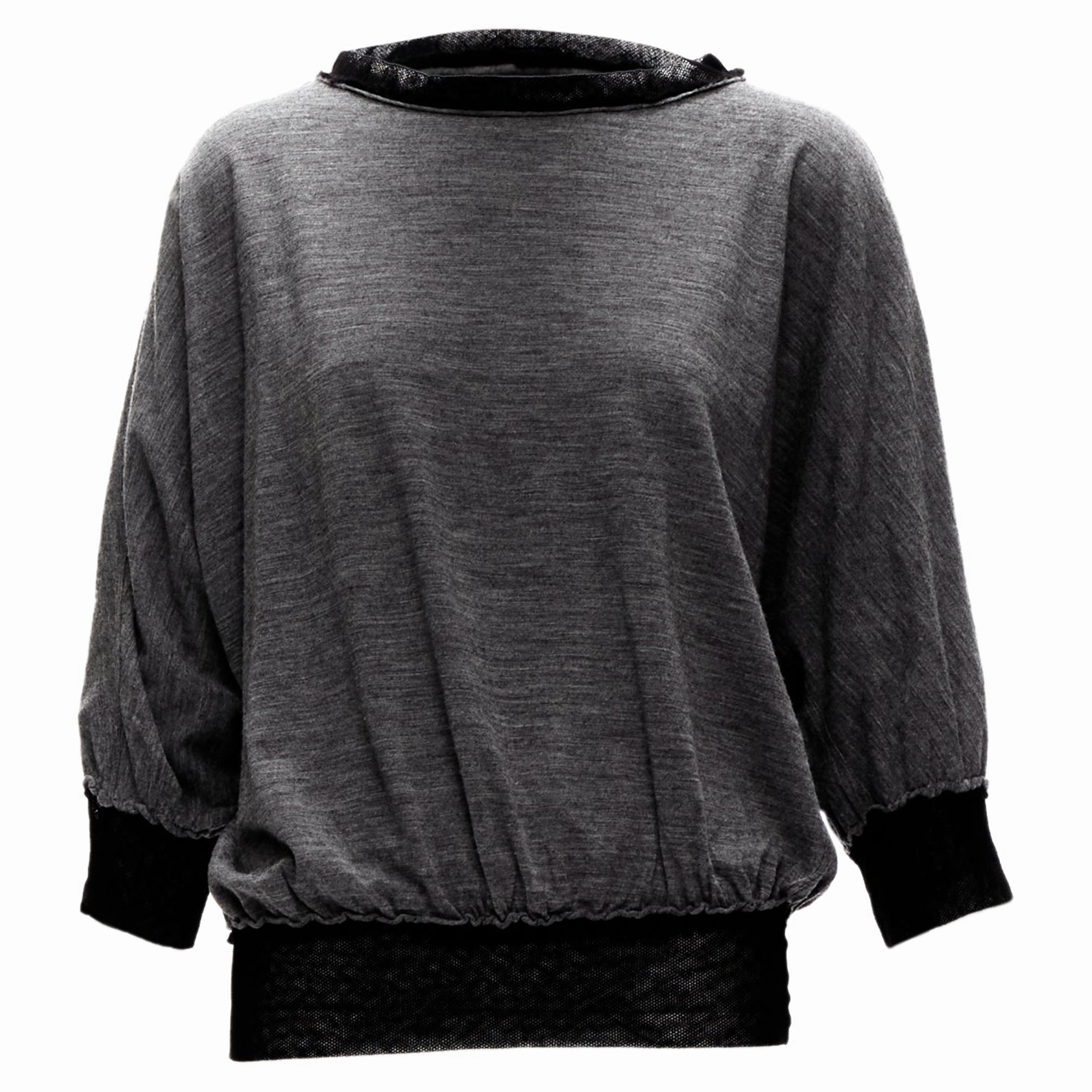 Lanvin wool cashmere mesh trim bateau batwing sweater Lightweight insulation