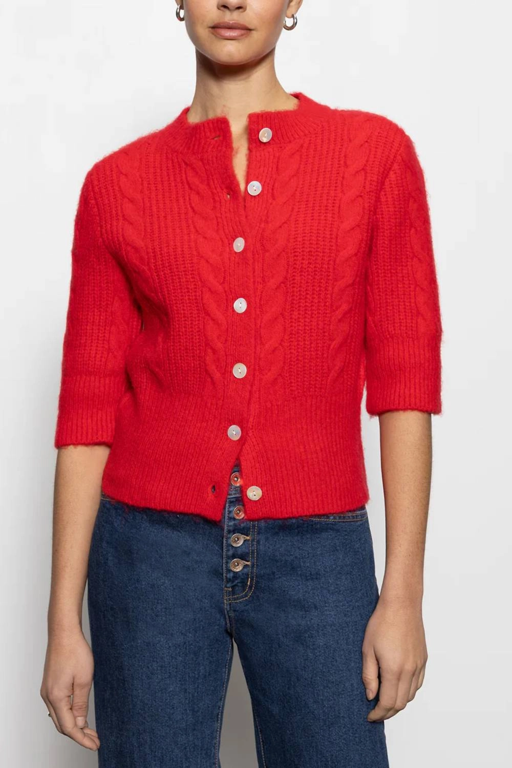 Casual Comfort Wear Fuzzy Cable Cardigan In Bittersweet