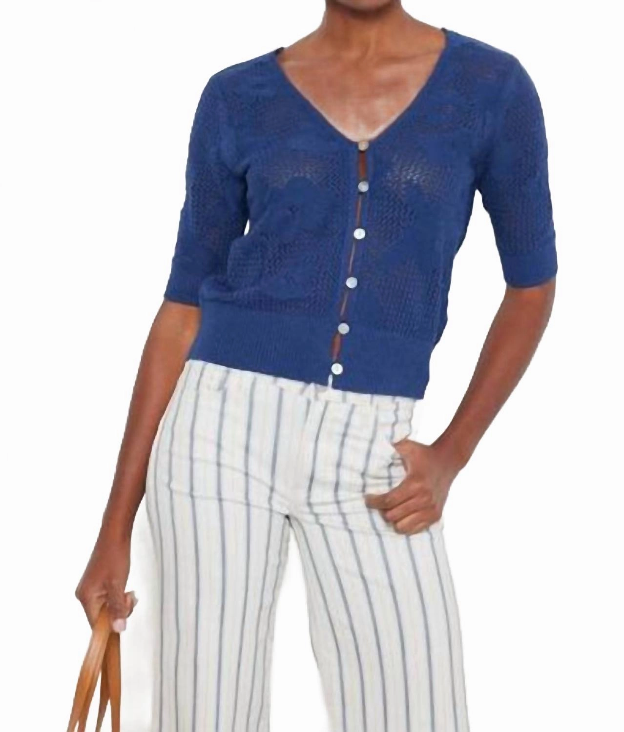 Moisture Wicking Fibers All Season Wear Garden Party Cardigan In Blue Galaxy