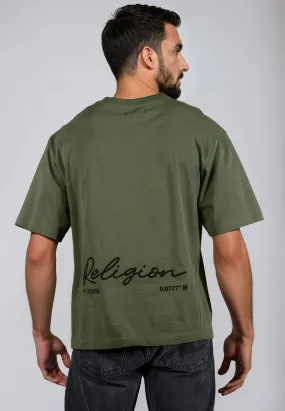 OVERSIZED HEAVY EMBRO T-SHIRT ARMY GREEN Modern and Soft