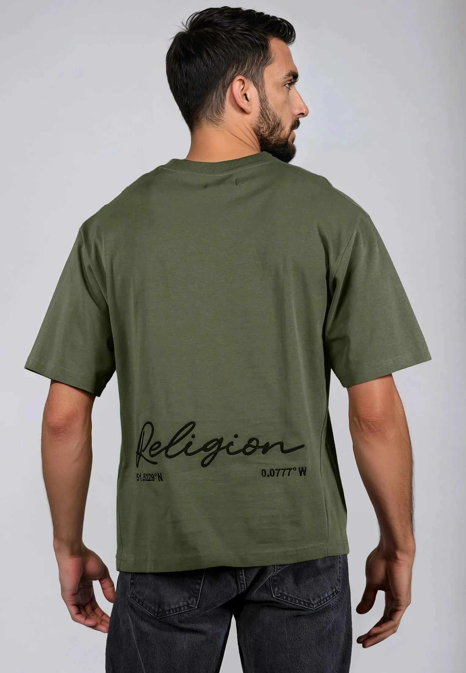 Lightweight Style OVERSIZED HEAVY EMBRO T-SHIRT ARMY GREEN