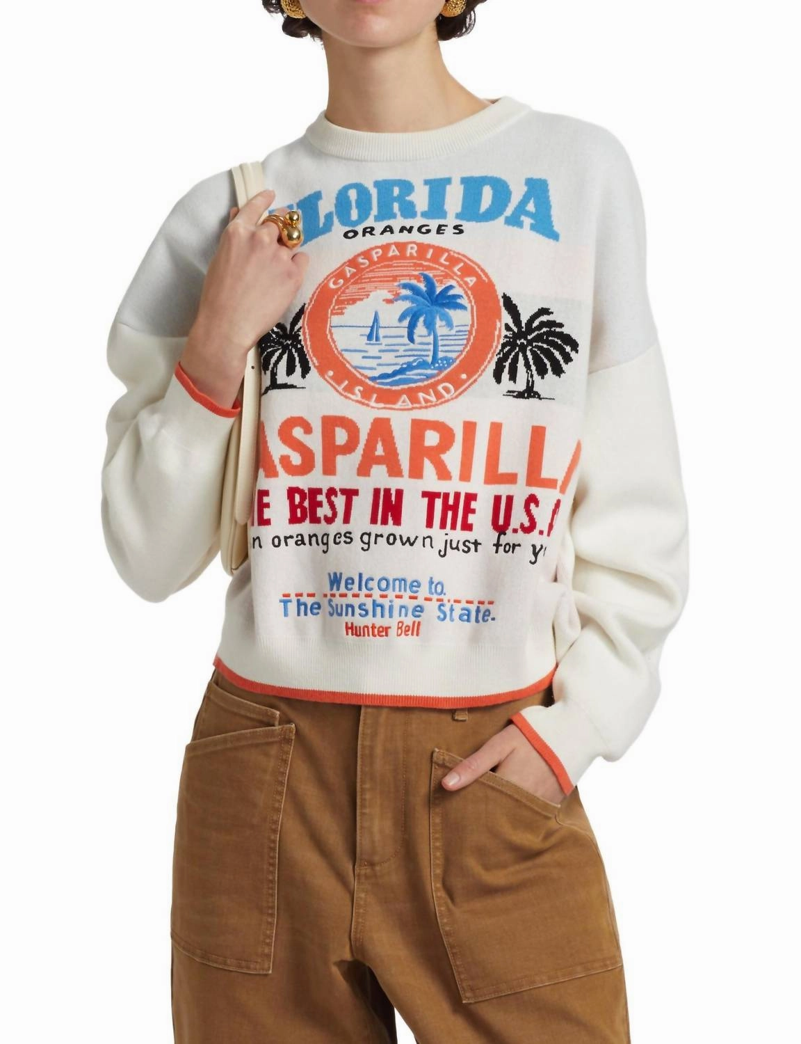 Gasparilla Round Neck Sweater In White Fashionable Wear Timeless Comfort