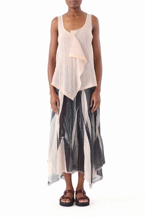 GAUZE SCREEN PRINTED SKIRT HANDKERCHIEF HEM Creative Layering Ventilated Panels