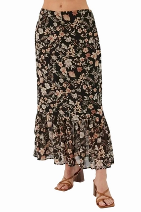 Easy Fashion Tear Resistant Material Tara Midi Skirt In Black Multi
