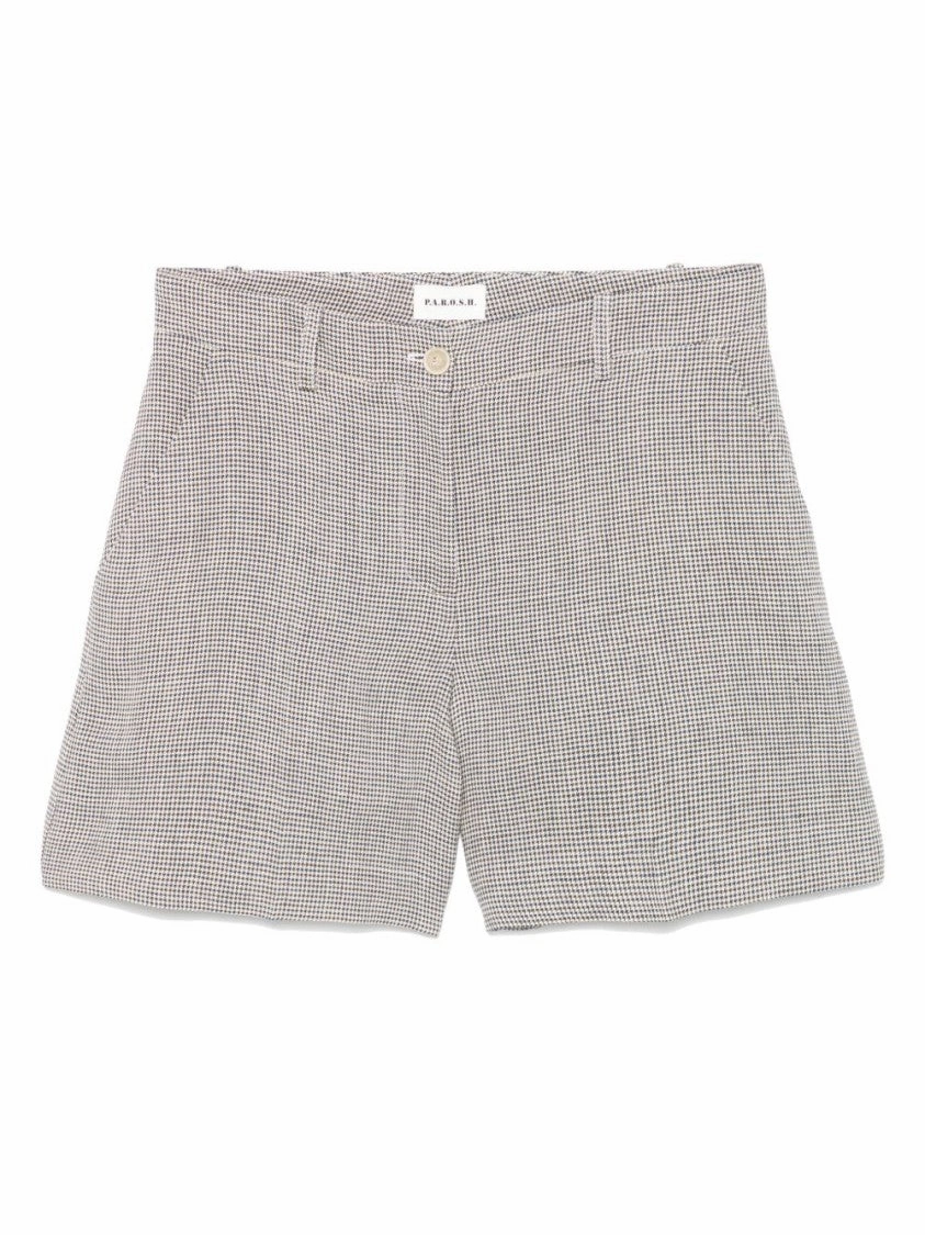 Checked Linen Bambu Shorts With Belt Loops Wide Range Motion Classic Style