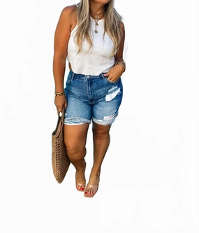 Georgia Distressed Shorts In Blue Unisex Office Wear