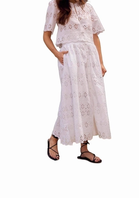Comfy Wear tech fabric Georgia Midi Skirt In White Eyelet