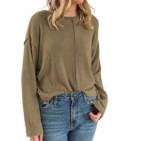Get It Right Textured Long Sleeve Sweater In Olive Layered Knit