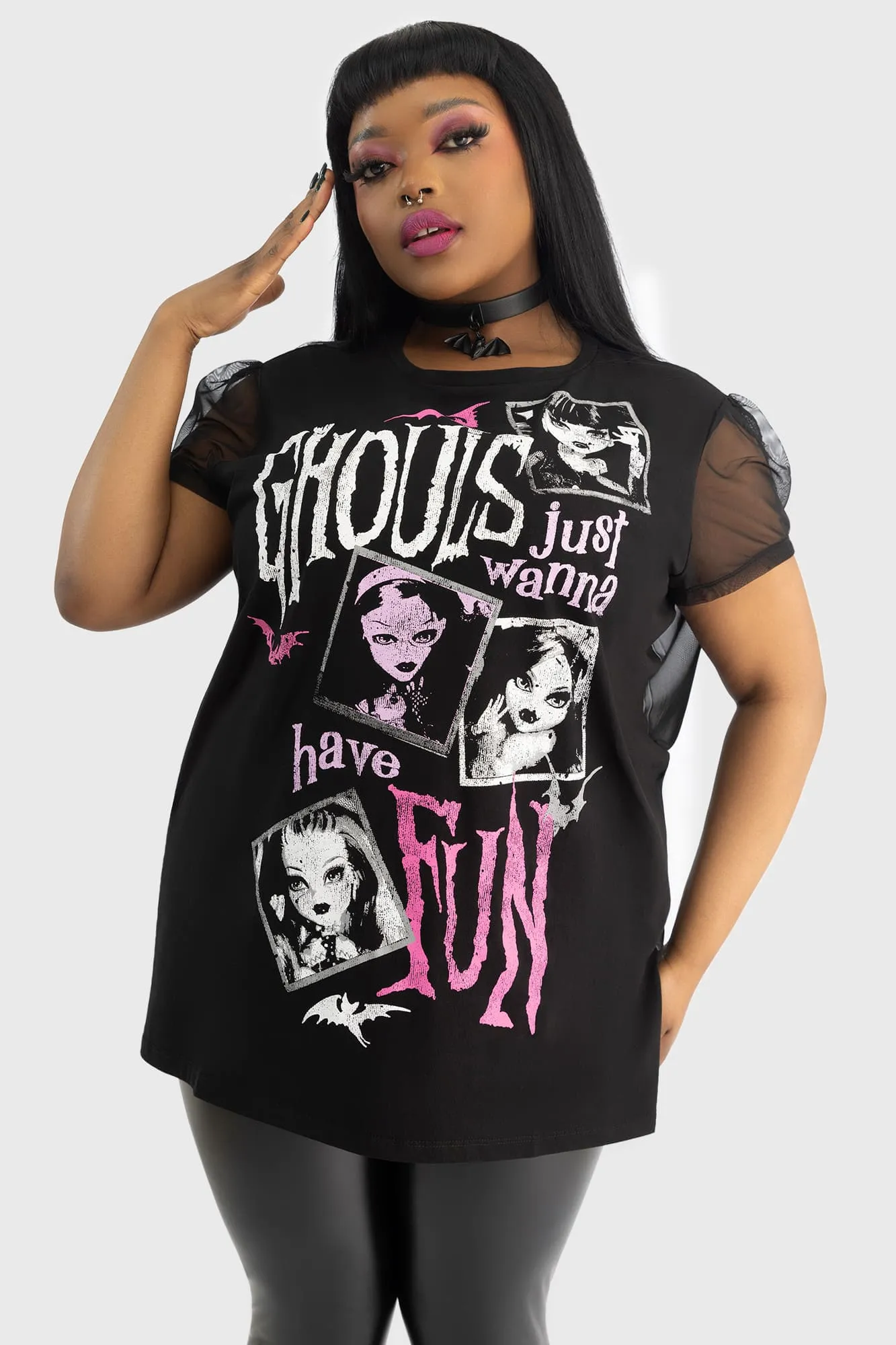 Fashion Comfort Easy Wear Option Ghoul Friends Sheer Combo Top