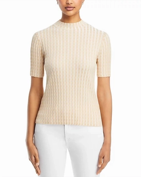 Luxe Wear Soft Fabric Gingham Matte Crepe Short Sleeve Sweater In Plume