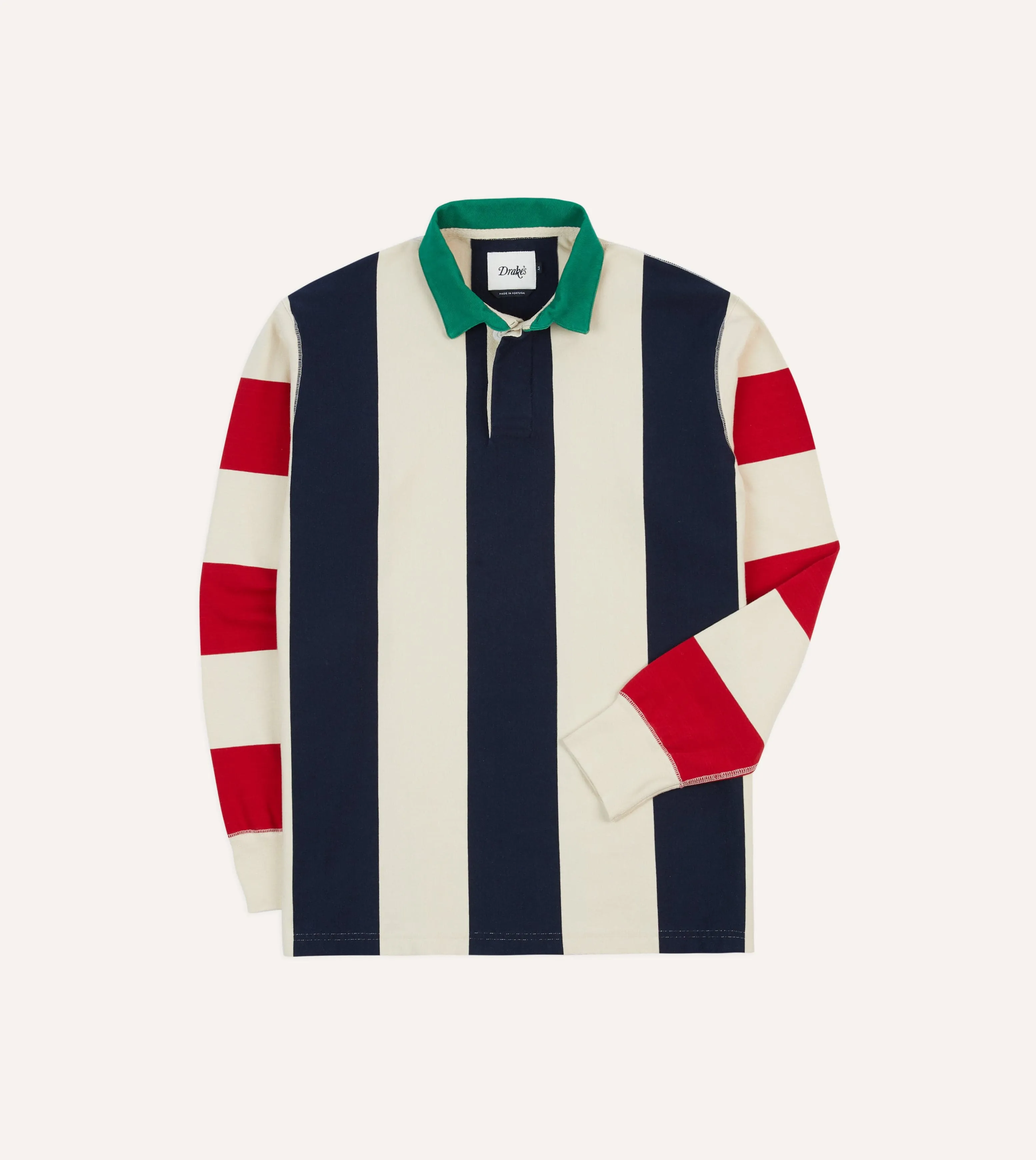 Navy, Red and Ecru Vertical Block Stripe Cotton Rugby Shirt Casual Wear All day wearability