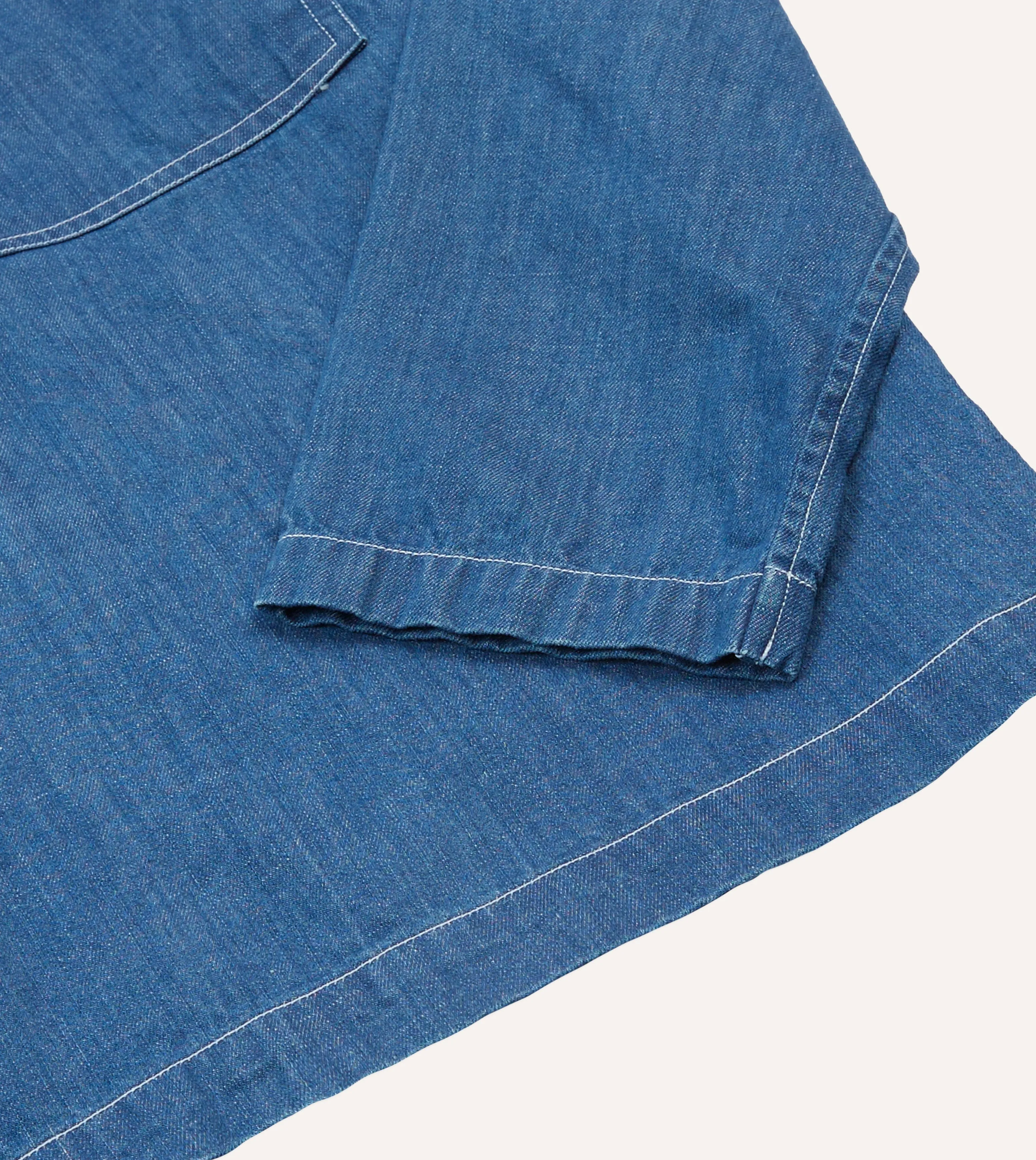 Subtle pattern Roll-Up Sleeve Blue Denim Spread Collar Popover Shirt