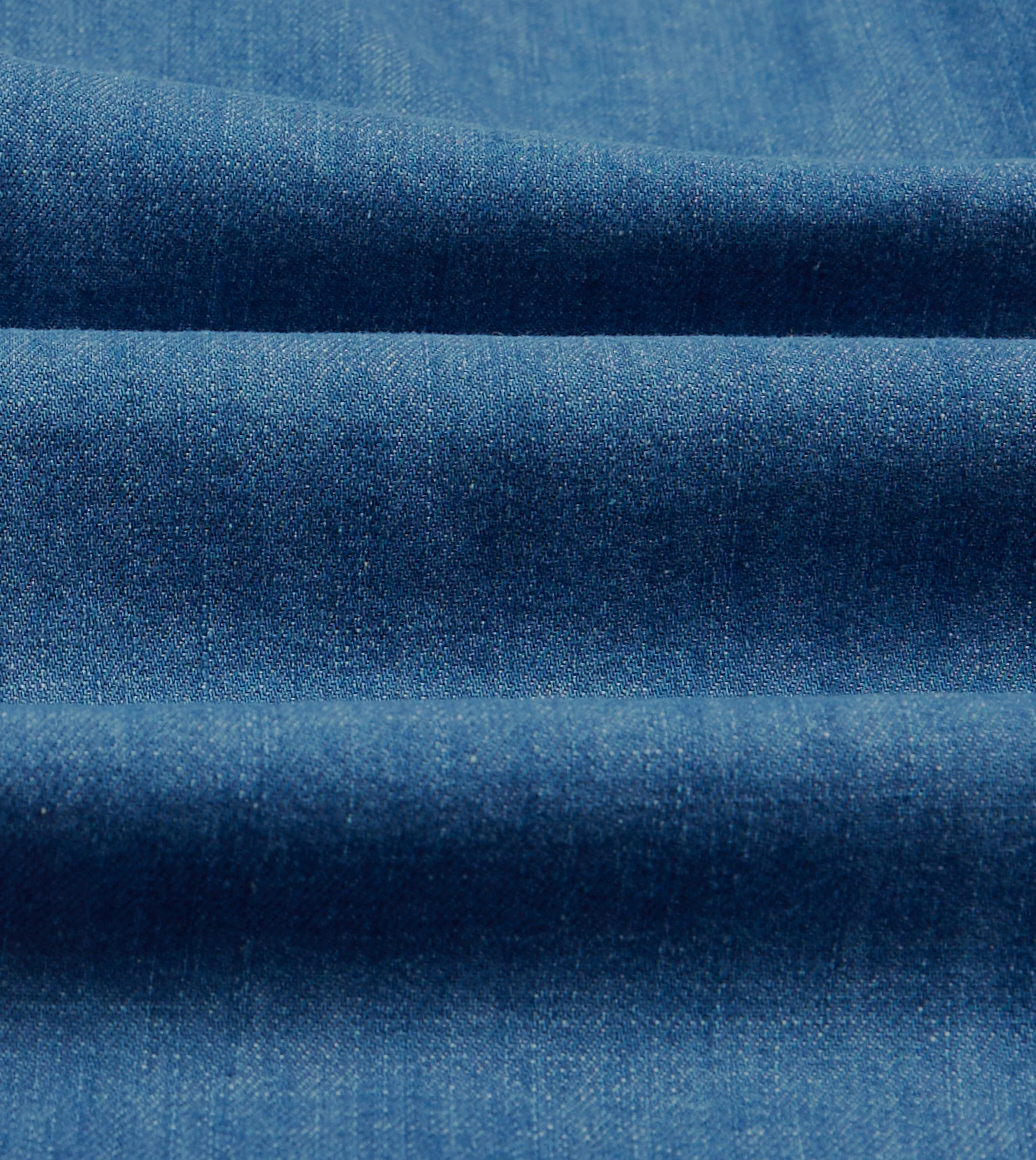 Blue Denim Spread Collar Popover Shirt Stretch Fabric