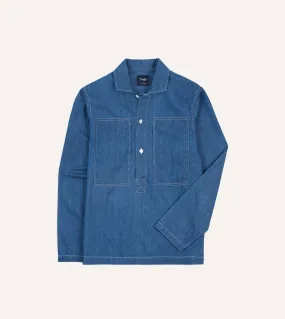 Team Building Casual Sophistication Blue Denim Spread Collar Popover Shirt