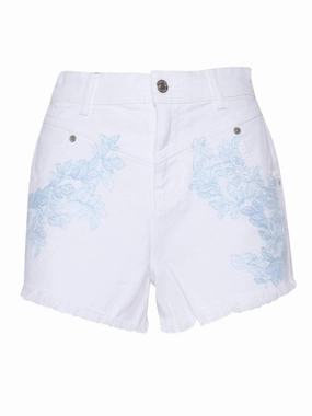 Frayed Hem Shorts With Floral Embroidery Anti-bacterial Ergonomic Curved Seams