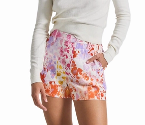 Women's Freja Floral Printed Stretch Linen Flared Short In Multi Travel Essential Perfect Fit