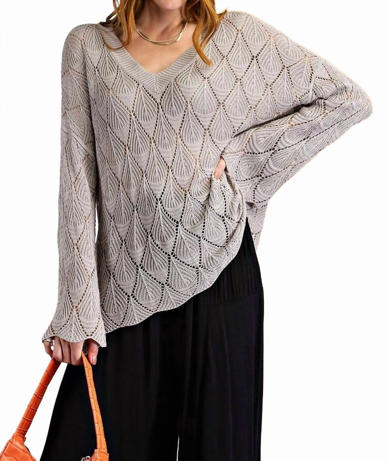 Gorgeous Lightweight Knit Sweater In Warm Gray Warm Outfit