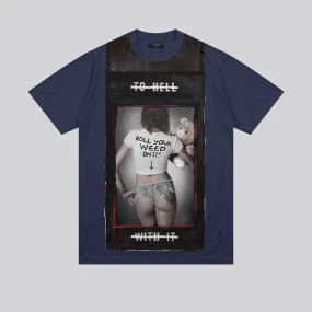 Boat neck style Easy Wear Style ROLL YOUR WEED FRENCH NAVY T-SHIRT