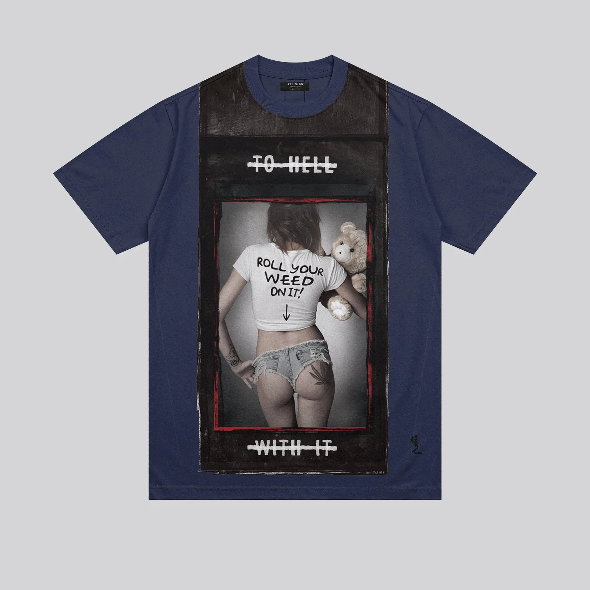 Soft and breathable ROLL YOUR WEED FRENCH NAVY T-SHIRT