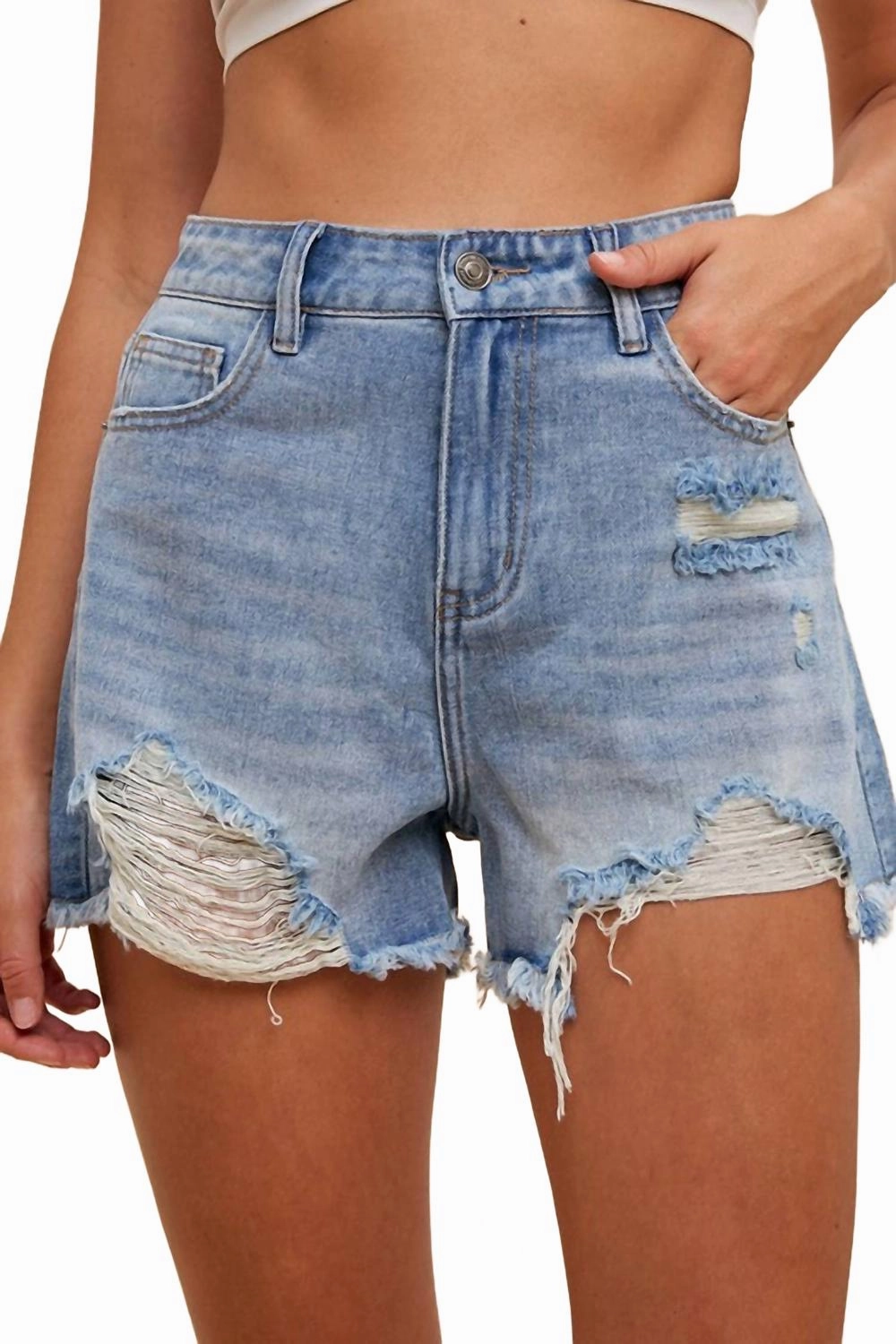 Caleb Cut Off Denim Shorts In Medium Denim Smart Look Ultra Breathable