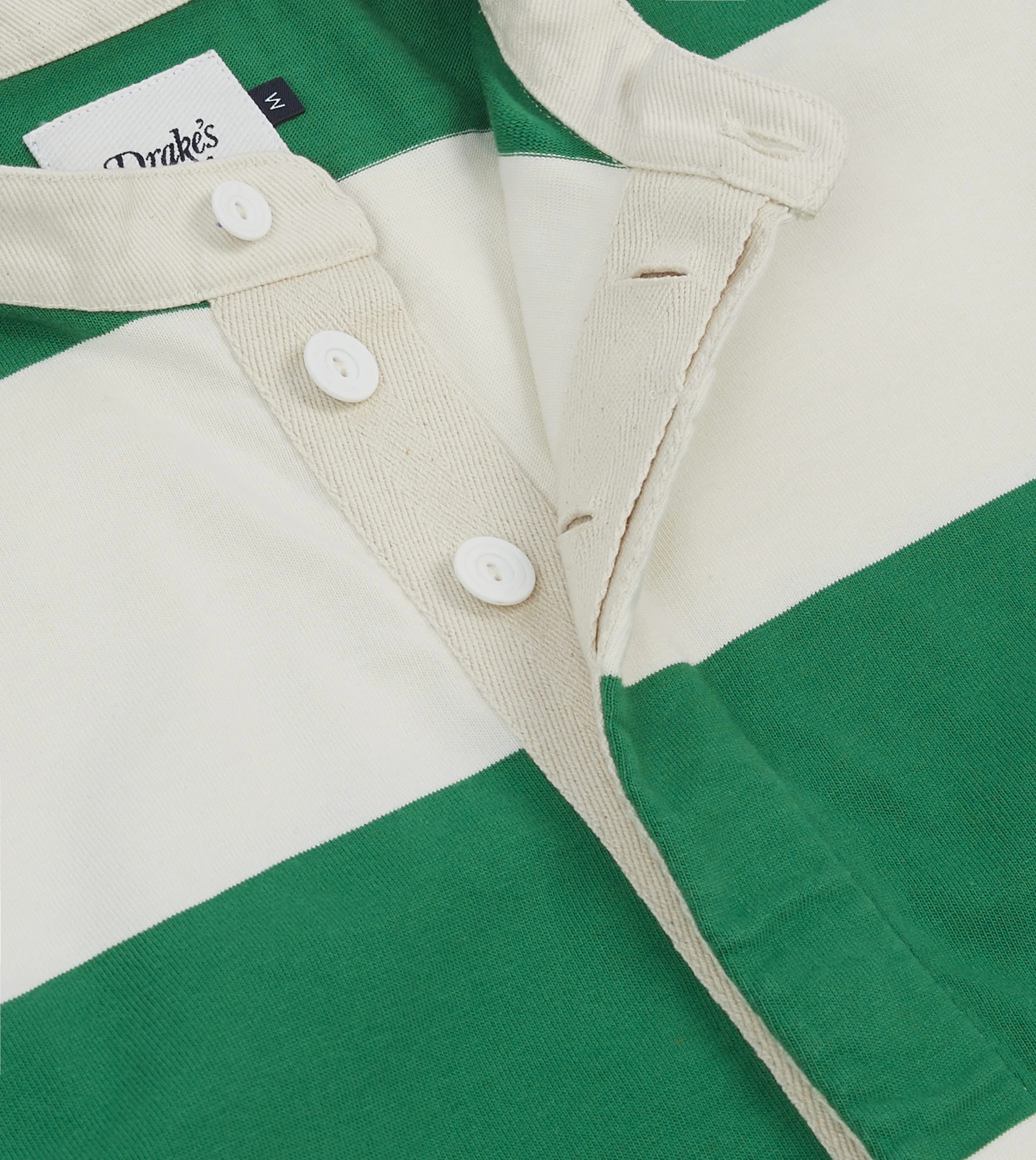 Party outfit Unisex Design Green and White Stripe Cotton Mandarin Collar Rugby Shirt