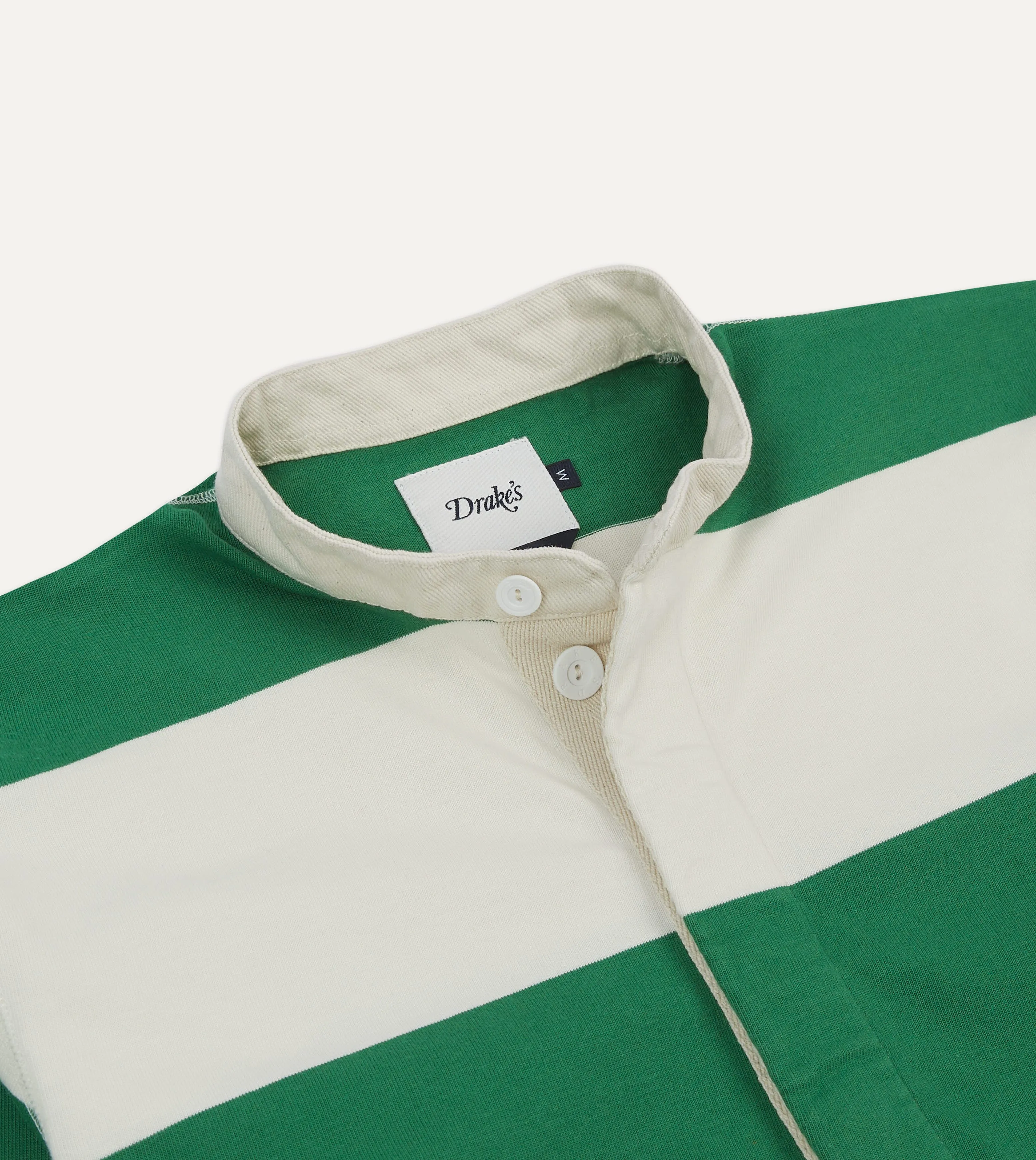 Outdoor Adventure Comfort Stretch Green and White Stripe Cotton Mandarin Collar Rugby Shirt