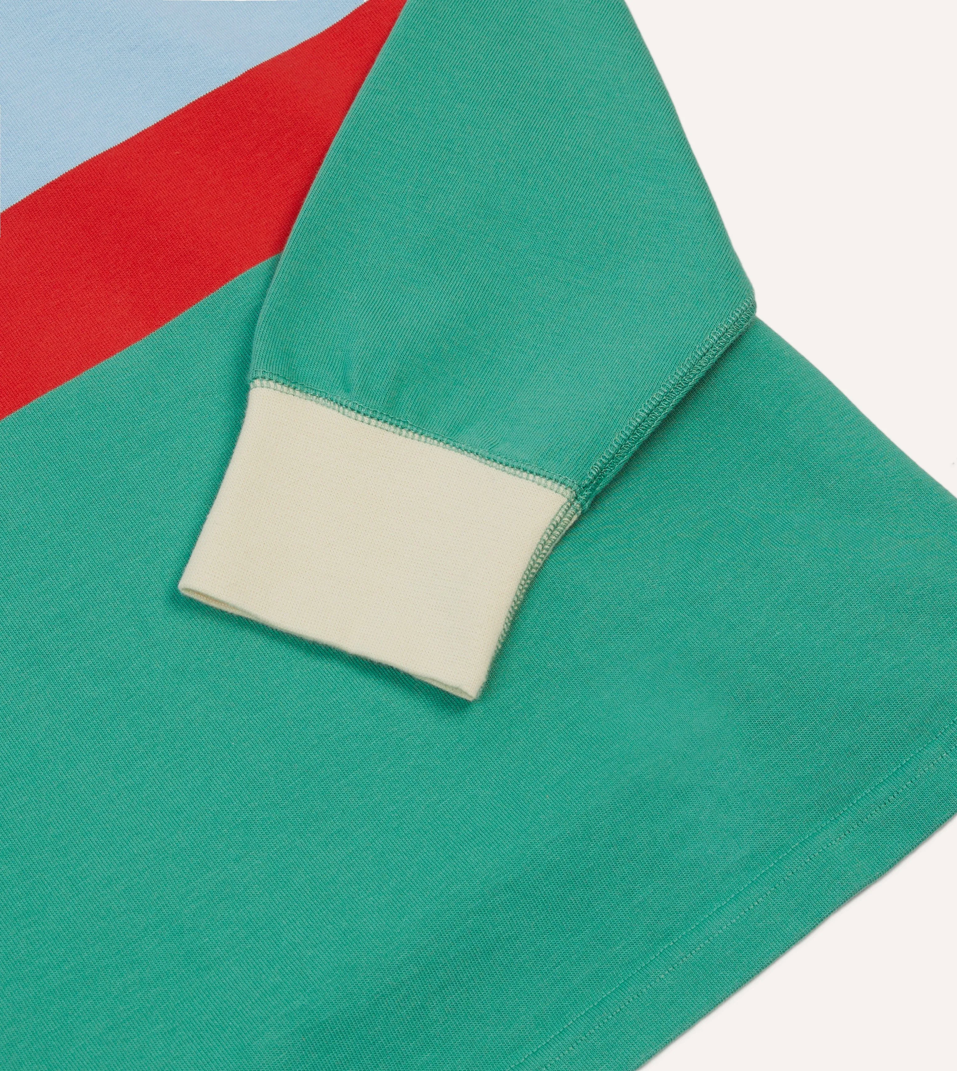 Contemporary Look Timeless elegance Green, Blue and Red Centre Stripe Cotton Rugby Shirt