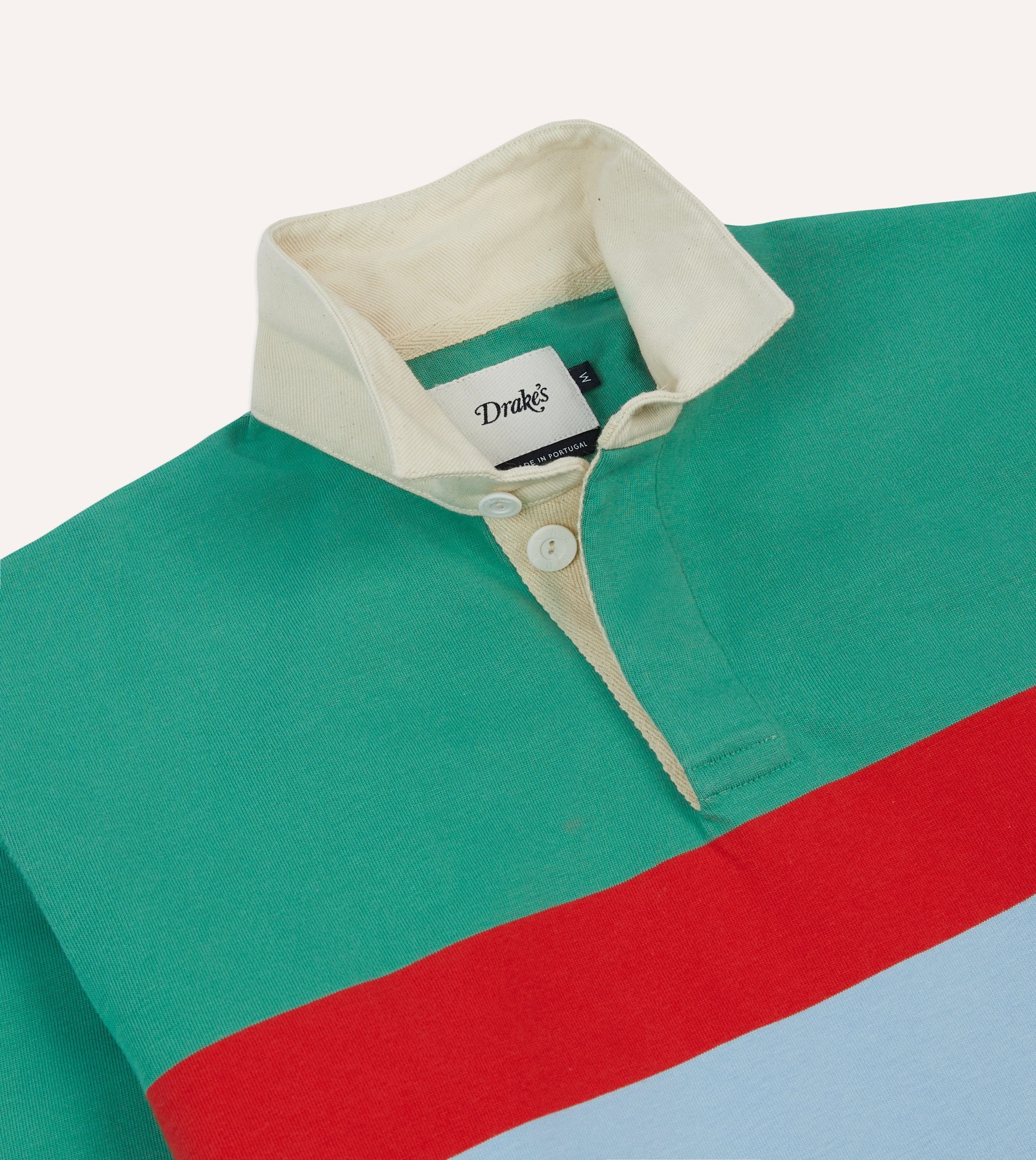 Floral Motif Green, Blue and Red Centre Stripe Cotton Rugby Shirt