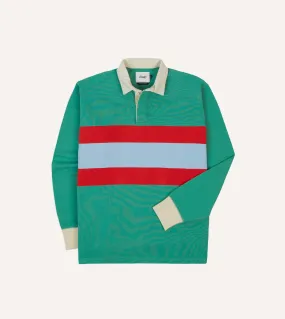 Green, Blue and Red Centre Stripe Cotton Rugby Shirt Breathable Underarm Vents