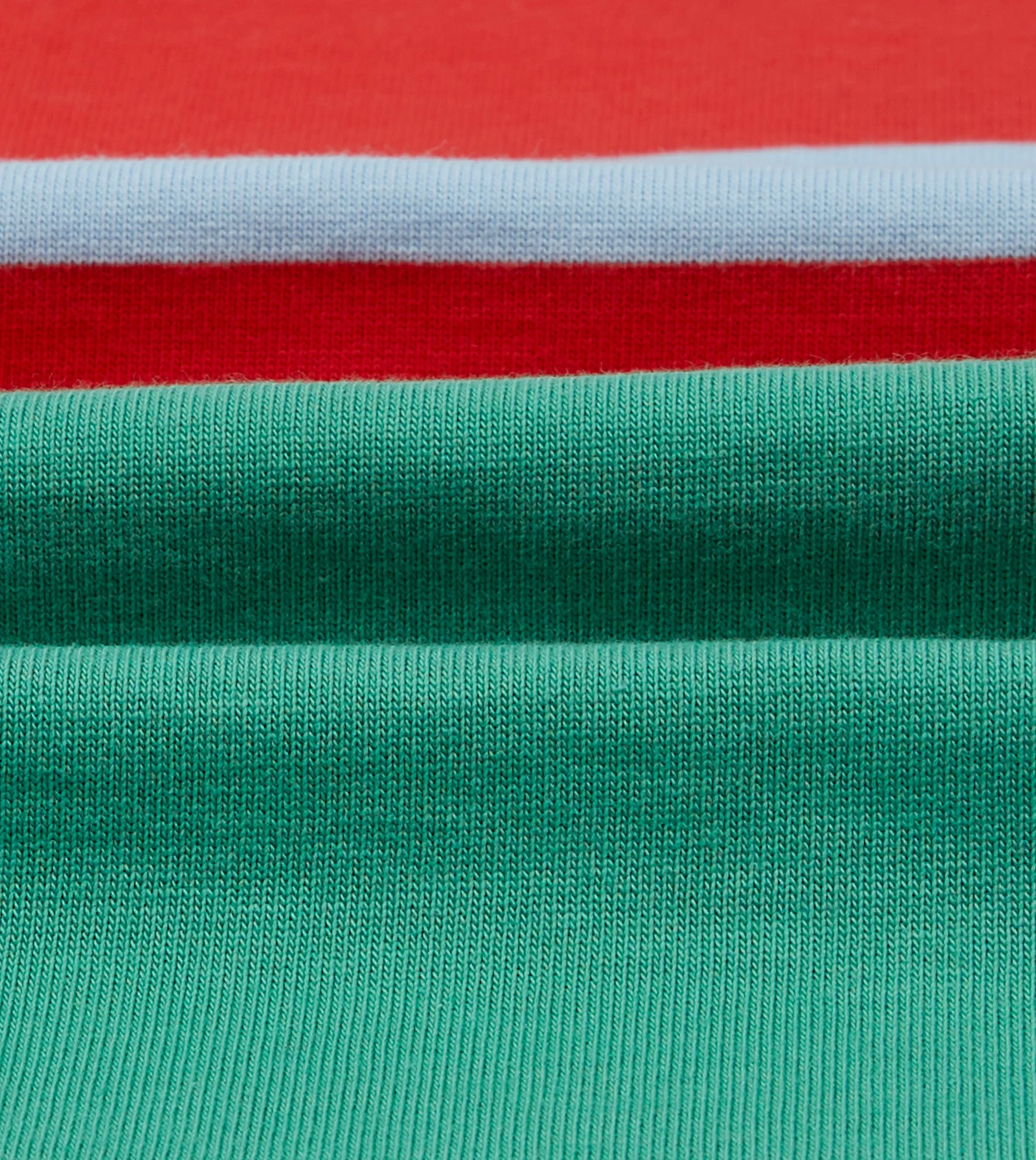 Smooth Finish Vibrant Hue Green, Blue and Red Centre Stripe Cotton Rugby Shirt