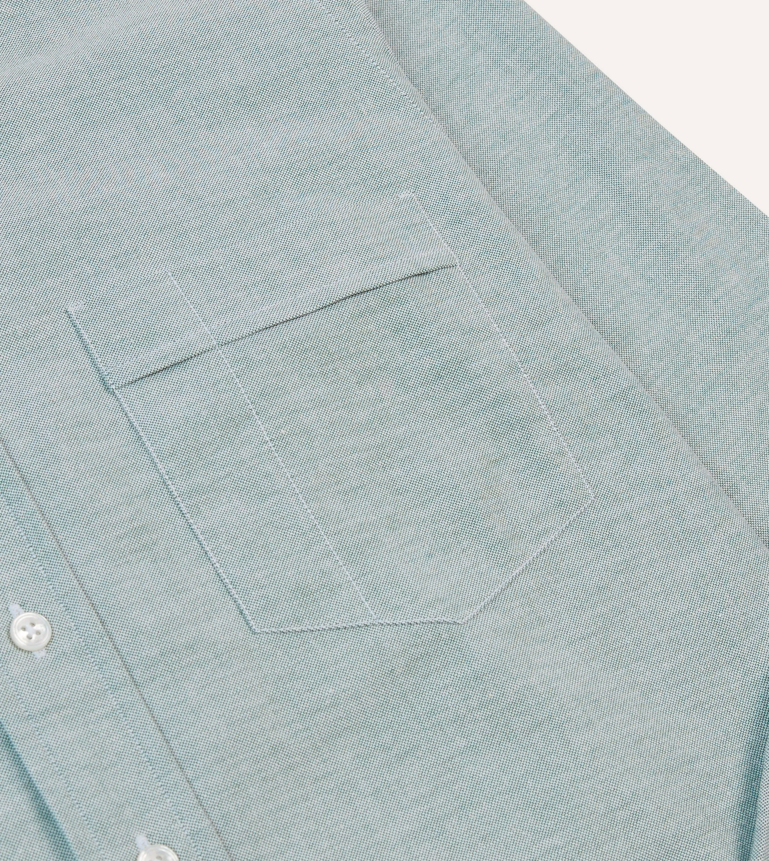 Green Cotton Oxford Cloth Button-Down Shirt Geometric Pattern Timeless elegance