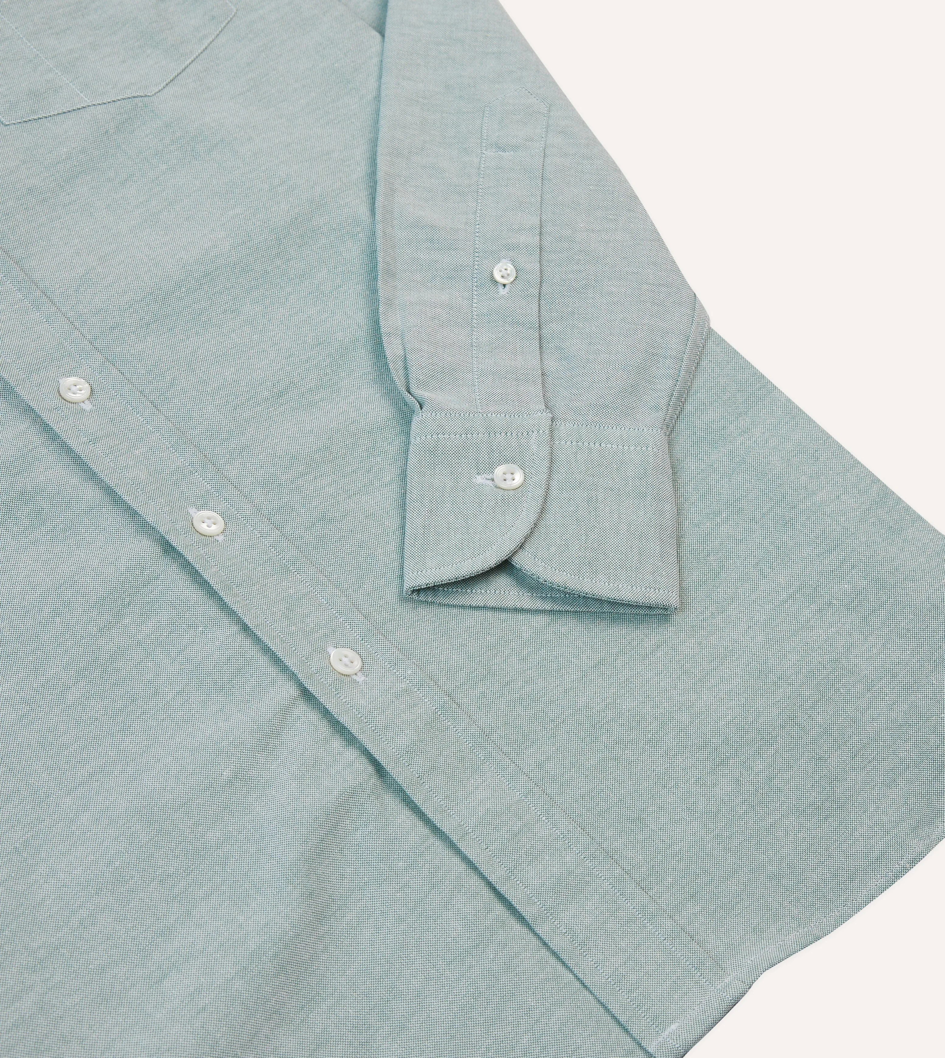 Green Cotton Oxford Cloth Button-Down Shirt Classy Detail Winter Comfort