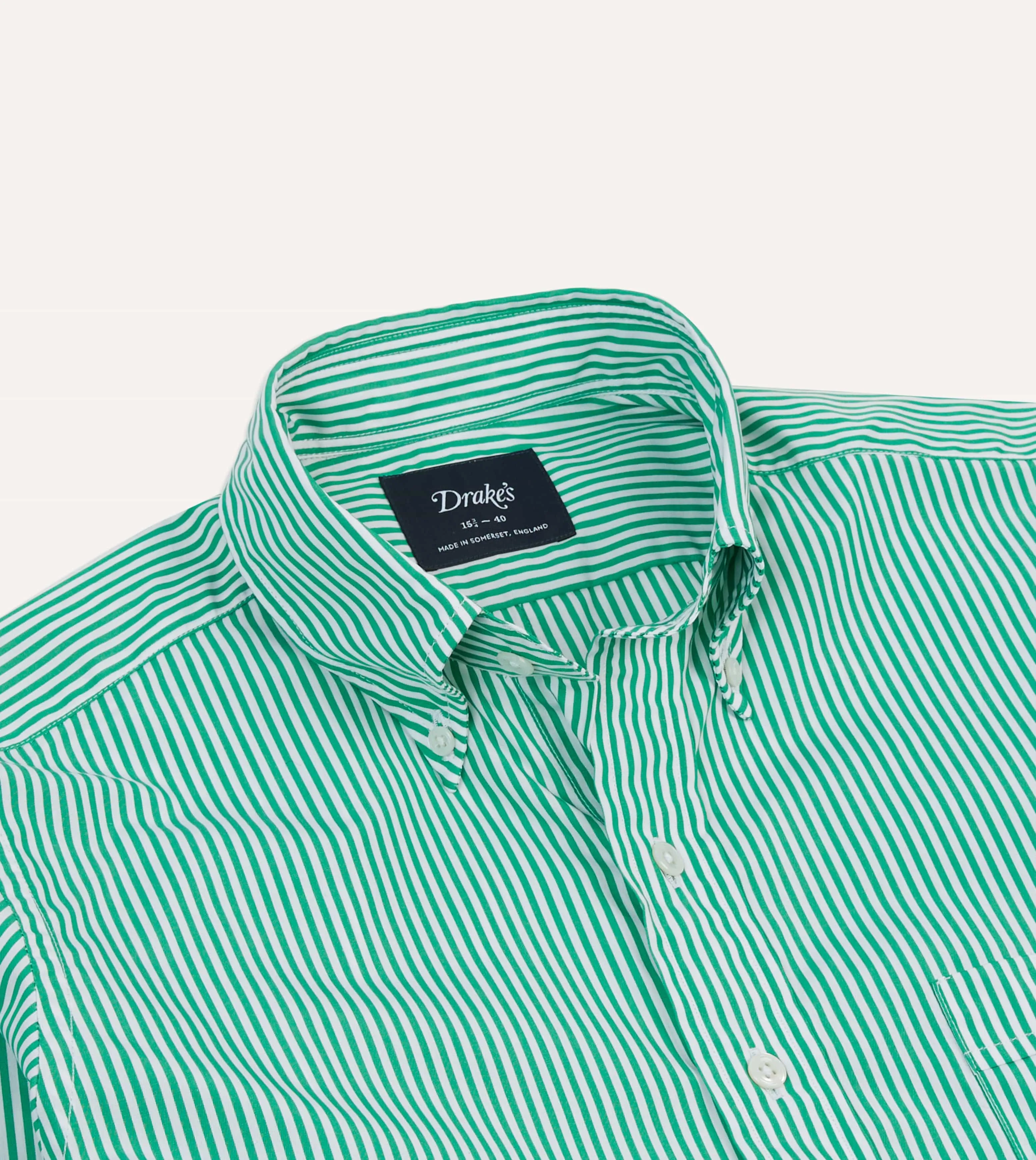 Green Narrow Stripe Cotton Poplin Button-Down Shirt Printed Pattern