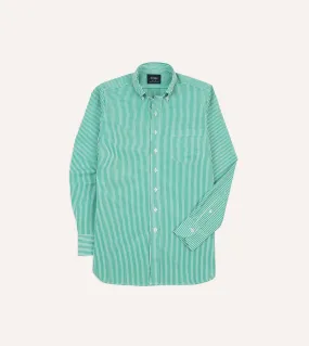 Green Narrow Stripe Cotton Poplin Button-Down Shirt Summer Fashion