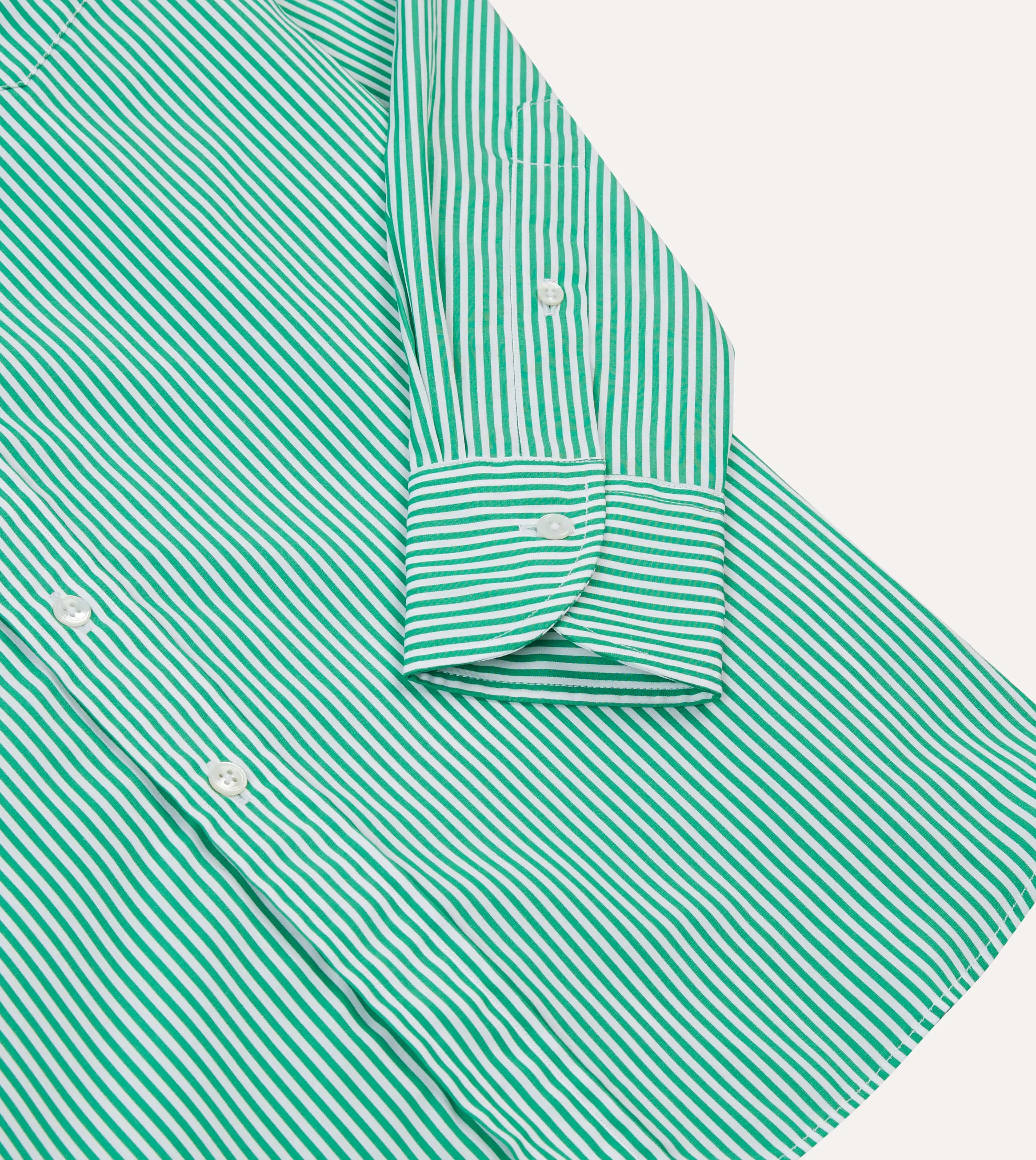 Soft Material Bold Pattern Green Narrow Stripe Cotton Poplin Button-Down Shirt