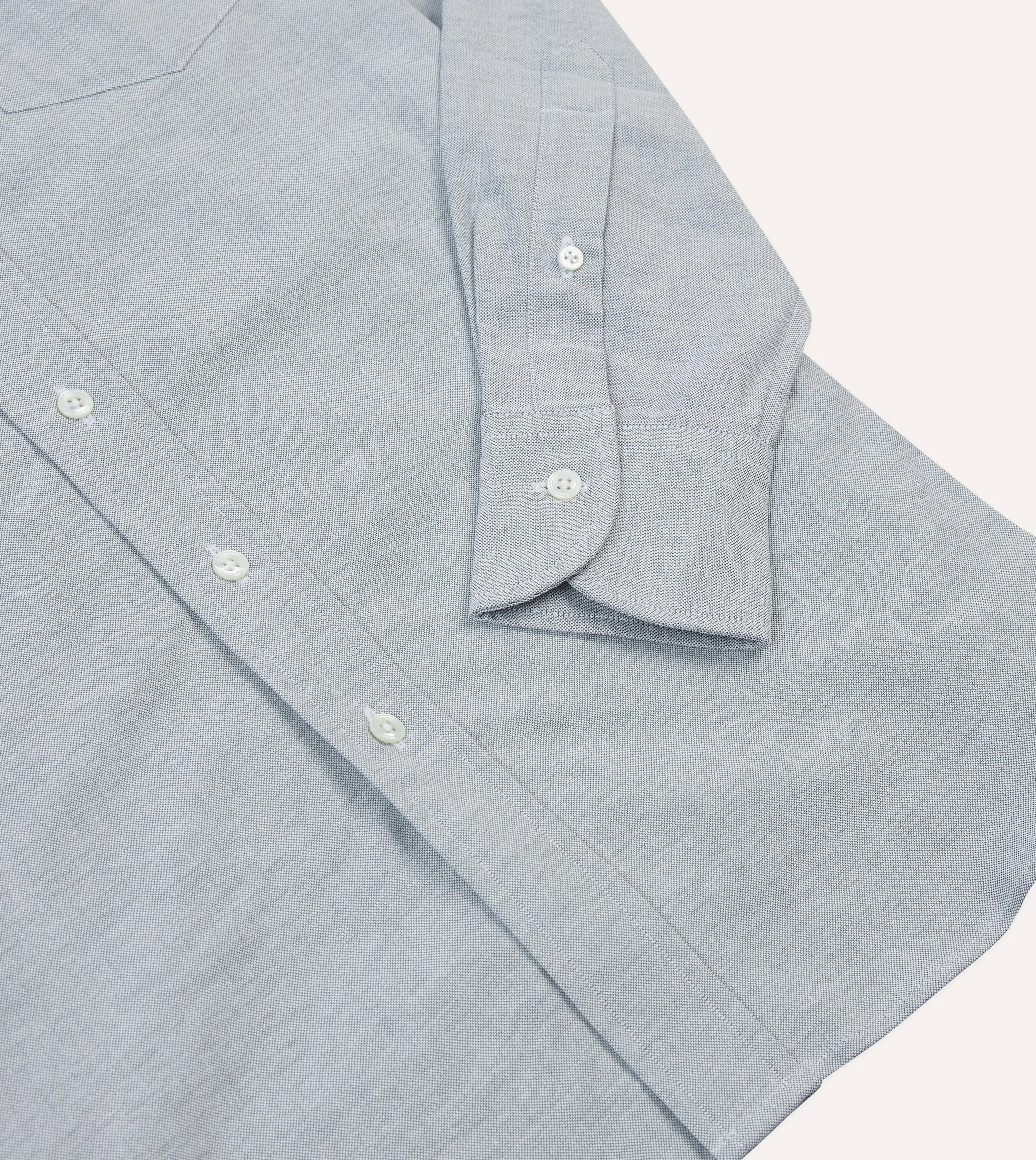 Sheer Panel Grey Cotton Oxford Cloth Button-Down Shirt