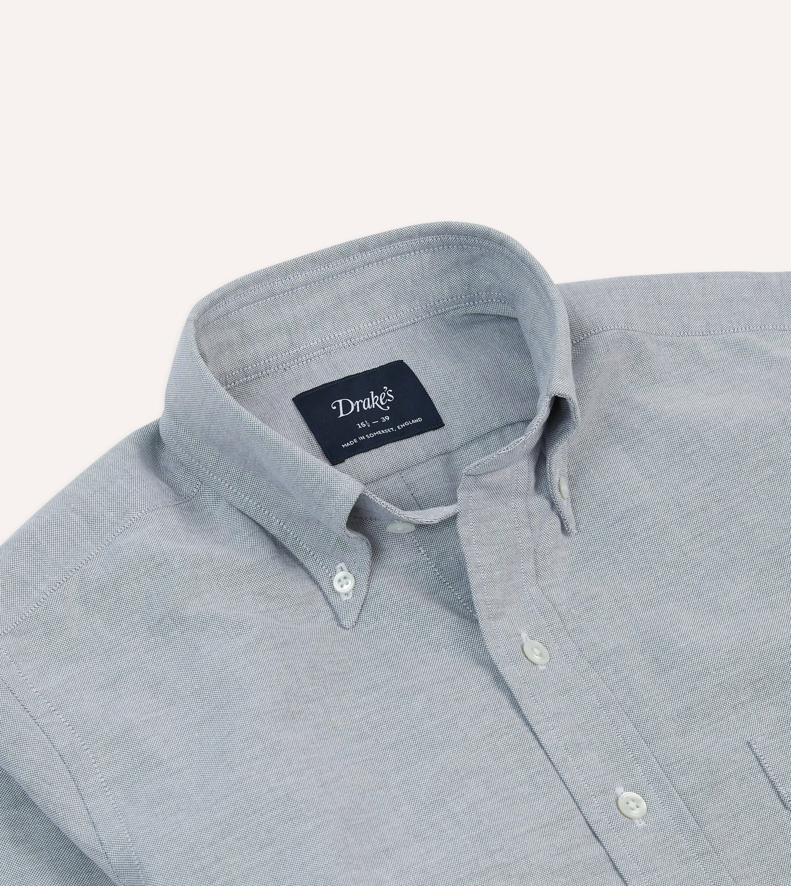 Midweight Textile Grey Cotton Oxford Cloth Button-Down Shirt